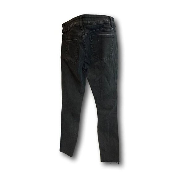 The Kooples Skinny Black Distressed Jeans Raw Hem Size 26 Mid Rise Stretch Denim - Picture 3 of 4
